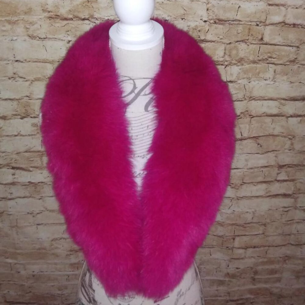 NEW Barbie Hot Pink Fuchsia real FOX Fur Collar lined on back